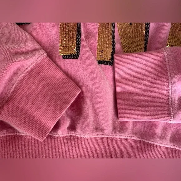 Y2K Victoria's Secret Love Pink Velour Hoodie bubblegum Pink Gold Sequin Medium - Picture 5 of 12